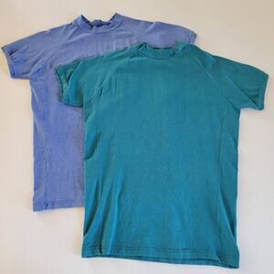 Pair of Vtg 90s Y2K YMLA Blue Green Mock Turtleneck Tee Shirt Men's Large